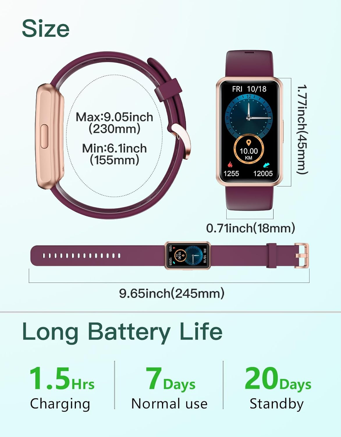 Fitness Tracker - Bluetooth-Free, App-Free, Phone-Free, IP68 Waterproof Fitness Watch for Men and Women with Full Touch Screen, Steps and Calories Counter, Sleep Tracker, and Alarm Clocks (Purple)