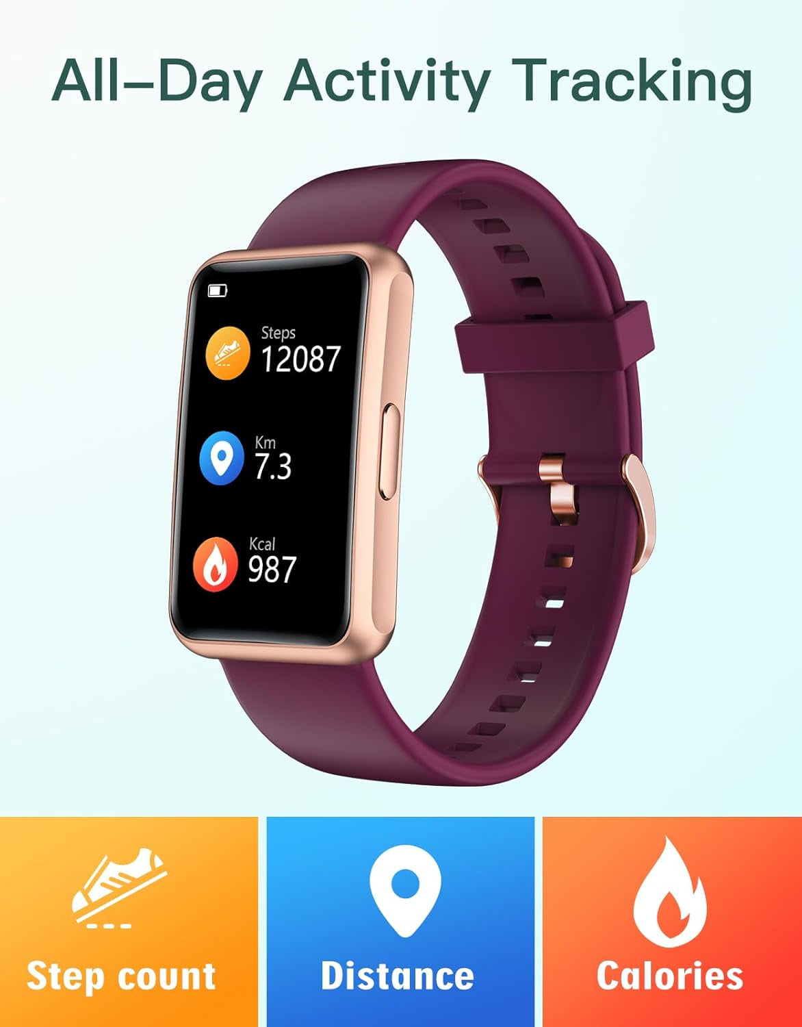 Fitness Tracker - Bluetooth-Free, App-Free, Phone-Free, IP68 Waterproof Fitness Watch for Men and Women with Full Touch Screen, Steps and Calories Counter, Sleep Tracker, and Alarm Clocks (Purple)