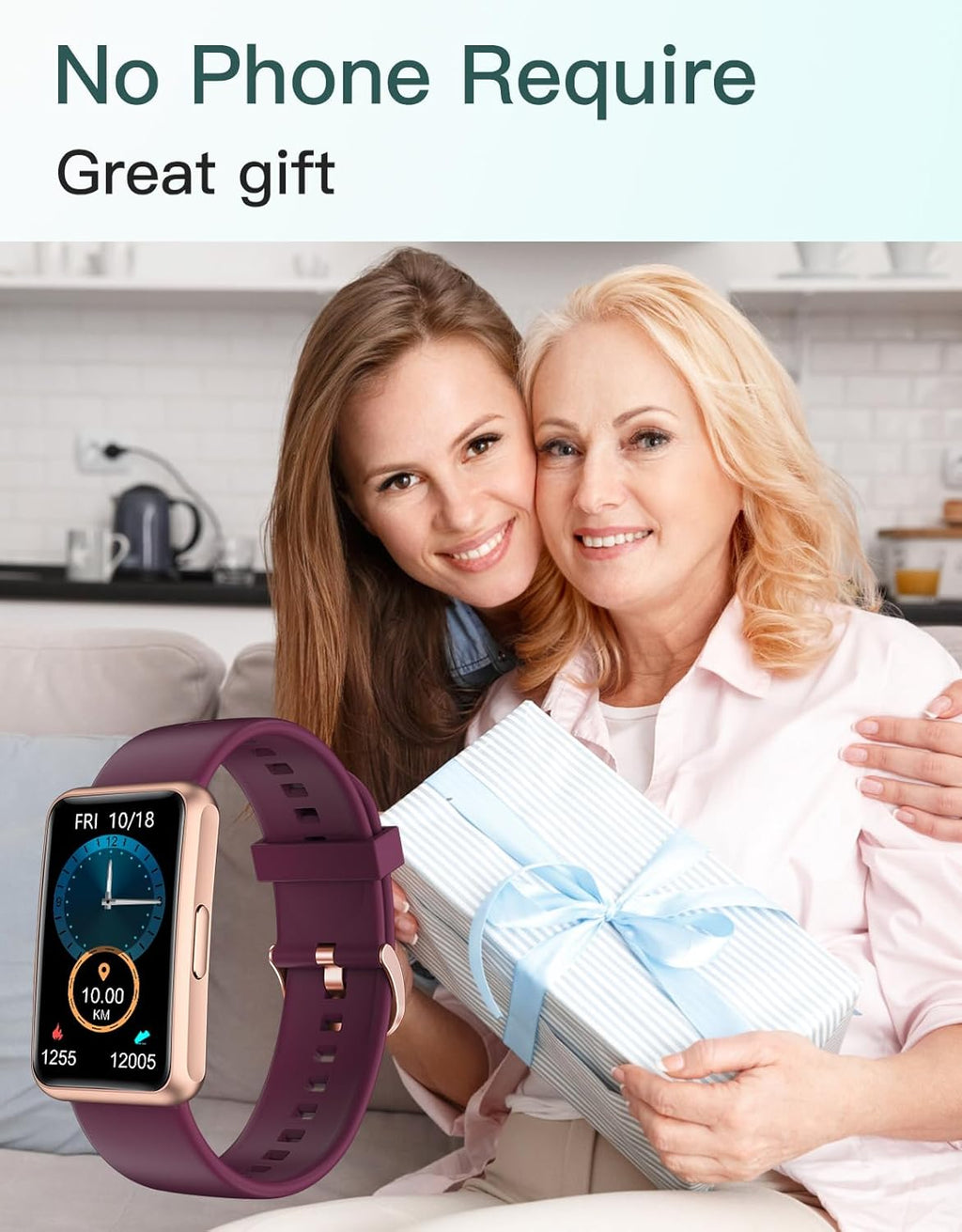 Fitness Tracker - Bluetooth-Free, App-Free, Phone-Free, IP68 Waterproof Fitness Watch for Men and Women with Full Touch Screen, Steps and Calories Counter, Sleep Tracker, and Alarm Clocks (Purple)