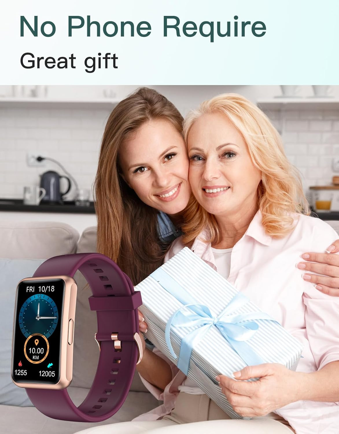 Fitness Tracker - Bluetooth-Free, App-Free, Phone-Free, IP68 Waterproof Fitness Watch for Men and Women with Full Touch Screen, Steps and Calories Counter, Sleep Tracker, and Alarm Clocks (Purple)